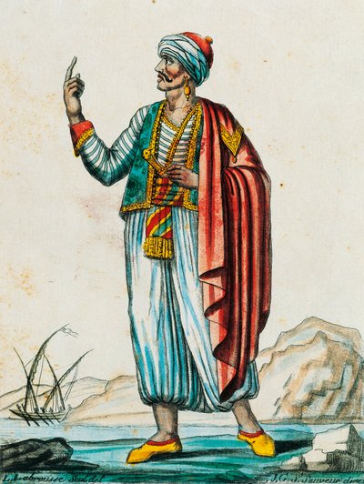 Mannelijk kostuum uit barbaarse en moslimstaten, kleurgravure naar tekening van Labrousse, uit Encyclopedie van reizen, door Jacques Grasset de Saint-Sauveur door Jacques Grasset de Saint Sauveur