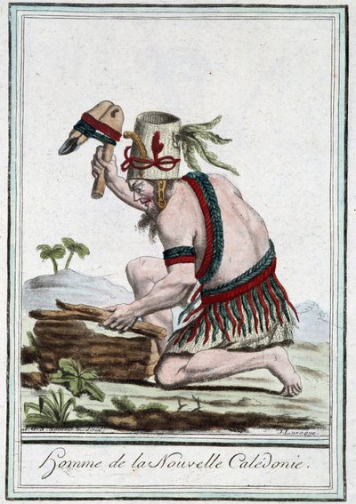 Man van Nieuw-Caledonië - in "Encyclopedia of Travels" door Grasset St Sauveur, ed. 1796 door Jacques Grasset de Saint Sauveur
