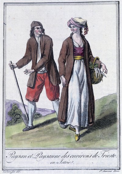 Boer en boerin van Triëst, Italië - in "Encyclopedie van Reizen" door Grasset St Sauveur, Parijs door Jacques Grasset de Saint Sauveur