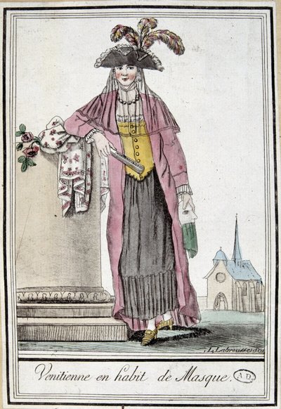 Venetiaanse in masker - in "Encyclopedie van Reizen" door Grasset Saint Sauveur, ed. Parijs 1796 door Jacques Grasset de Saint Sauveur