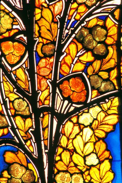 Nancy, Art Nouveau, Hotel Bergeret, Glas-in-lood door Jacques Gruber, rozen en meeuwen door Jacques Gruber