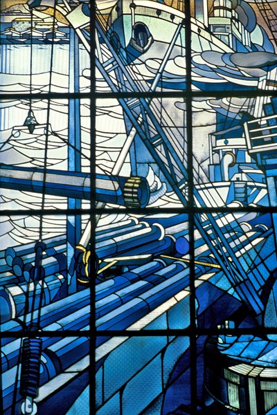 Nancy, Art Nouveau, Glas-in-loodramen door Jacques Gruber, bij het hoofdkantoor van Pont a Mousson, av. de la liberation door Jacques Gruber