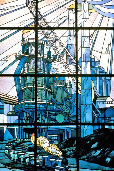 Nancy, Art Nouveau, Glas-in-loodramen door Jacques Gruber, bij het hoofdkantoor van Pont a Mousson, av. de la liberation door Jacques Gruber