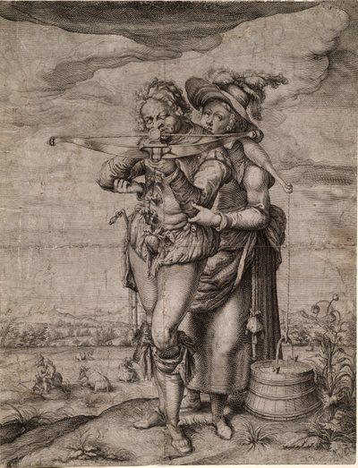De kruisboogschutter en de melkmeid - Gheyn, Jacques de, de Jongere (Jacob De Gheyn II, ook wel de Jeune genoemd) (1565-1629) - ca. 1610 - Koperen gravure - 39,3x30 - Privécollectie door Jacques II de Gheyn