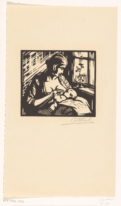 Vrouw die een kind borstvoeding geeft door Jacques Jeichienus Ottens (signed by artist)