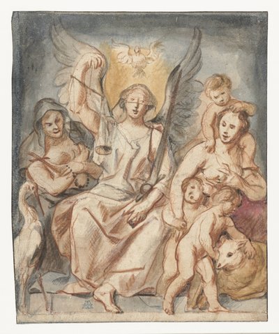 De Gerechtigheid, zittend tussen Geloof en Liefde door Jacques Jordaens