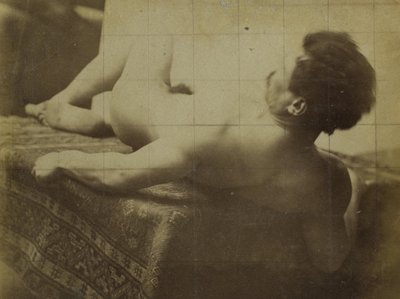Studie van een mannelijk naaktmodel, liggend, in het atelier van Jacques de Lalaing door Jacques Lalaing (attributed to)