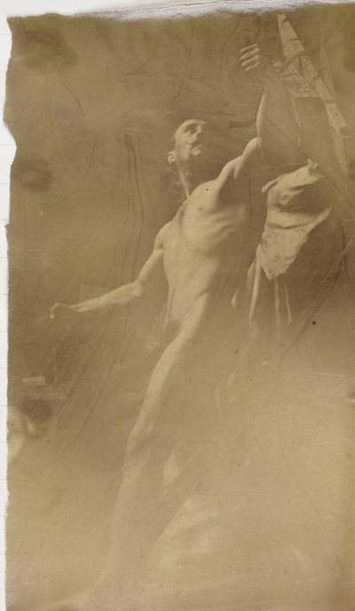 Studie van een mannelijk naaktmodel met de hand in een stellage door Jacques Lalaing (attributed to)