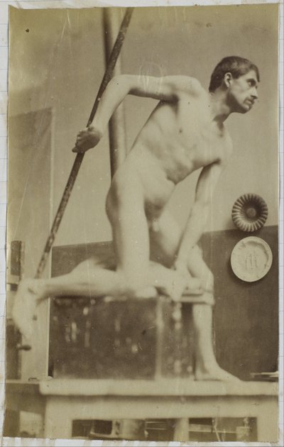 Studie van een mannelijk naaktmodel, met speer in de hand door Jacques Lalaing (attributed to)