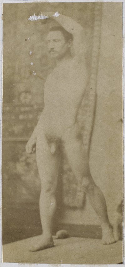 Studie van een mannelijk naaktmodel, rechtop staand en schuin van voren gezien door Jacques Lalaing (attributed to)