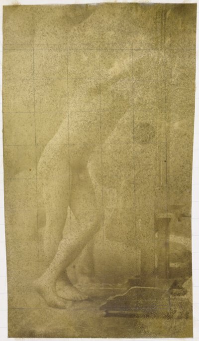 Studie van een mannelijk naaktmodel, staand en leunend tegen een schildersezel door Jacques Lalaing (attributed to)