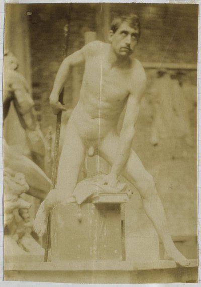 Studie van een mannelijk naaktmodel, van voren gezien door Jacques Lalaing (attributed to)