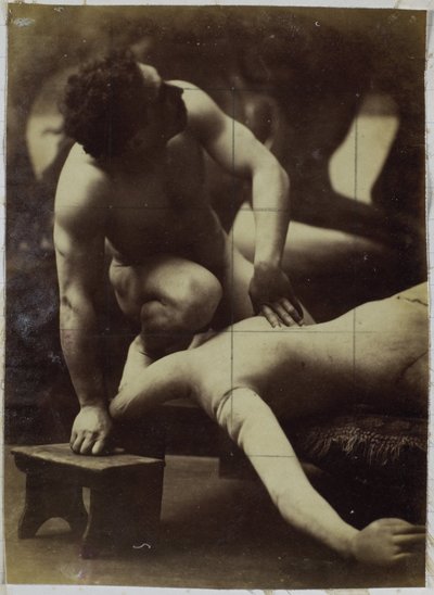 Studie van een mannelijk naaktmodel, worstelend met ledenpop door Jacques Lalaing (attributed to)