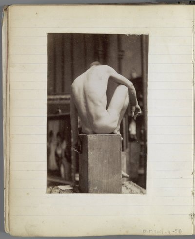 Studie van een mannelijk naaktmodel, zittend en op de rug gezien door Jacques Lalaing (attributed to)