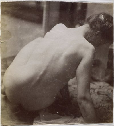 Studie van een vrouwelijk naaktmodel, op de rug gezien, voorstudie voor element voor een fontein in Musee des Beaux arts, Doornik en voor cirkelvormige fontein door Jacques Lalaing (attributed to)