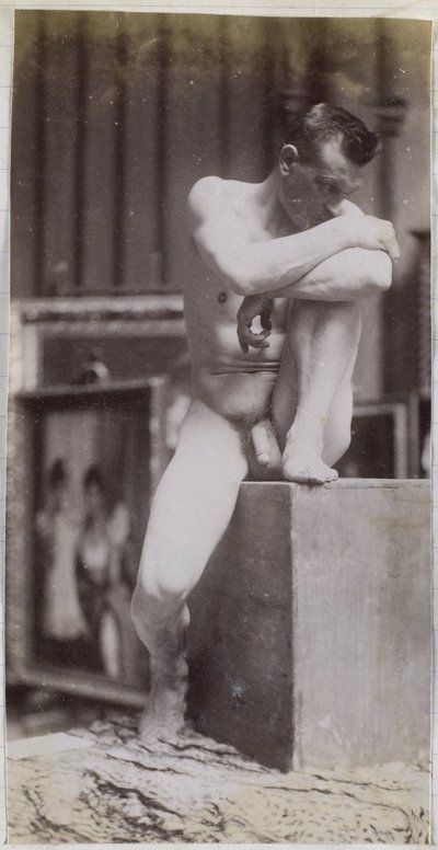 Studie van een zittend mannelijk naaktmodel door Jacques Lalaing (attributed to)