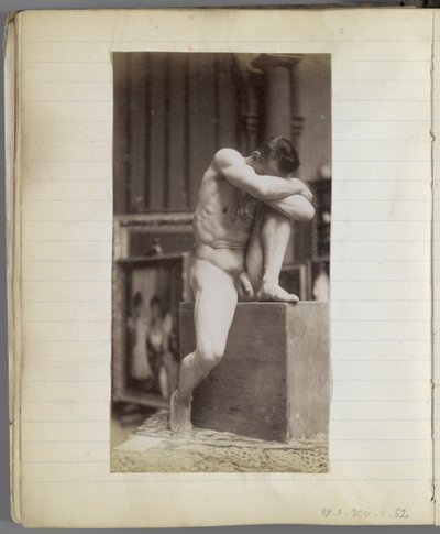 Studie van een zittend mannelijk naaktmodel in het atelier van Jacques de Lalaing door Jacques Lalaing (attributed to)