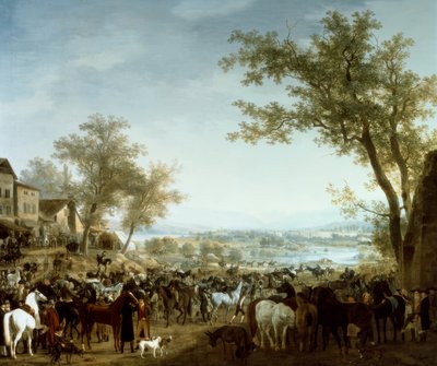 Paardenmarkt in Gaillard door Jacques-Laurent Agasse
