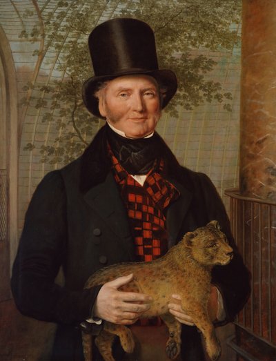 Portret van Edward Cross, met een leeuwenwelp, 1838 door Jacques Laurent Agasse