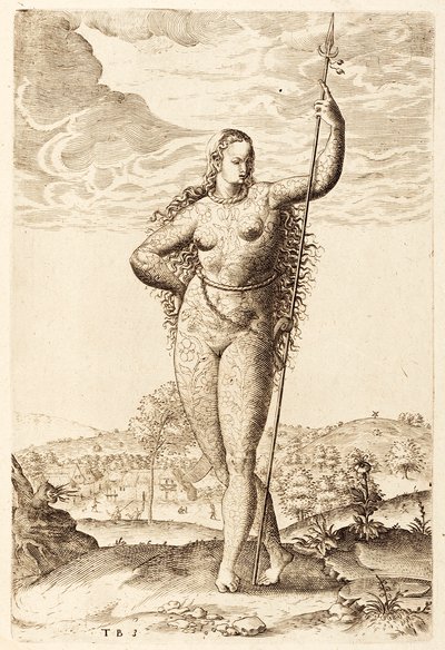 Een jonge Pictische vrouw, ca. 1585 door Jacques Le Moyne