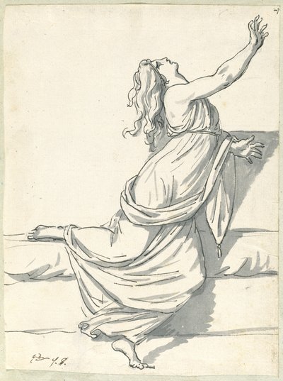 Een radeloze vrouw met haar hoofd achterover geworpen door Jacques Louis David