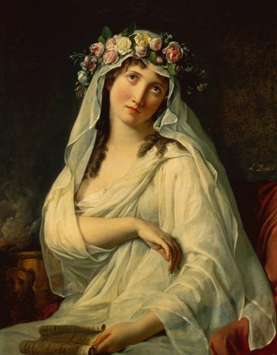 Een Vestaalse maagd gekroond met bloemen door Jacques Louis David