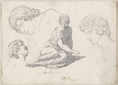 Dobbelsteenwerper en andere studies naar oude sculpturen door Jacques Louis David