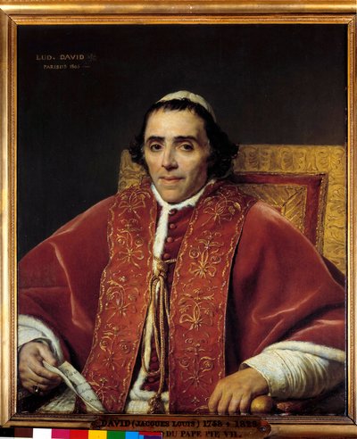 Halflang portret van Paus Pius VII (Gregoire Chiaramonti), Paus in 1800 (1742-1823). Schilderij door Jacques Louis David. 19e eeuw door Jacques Louis David