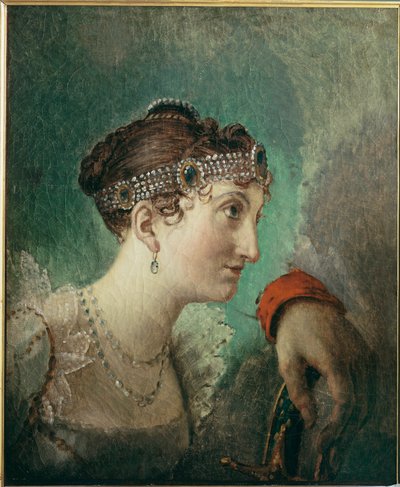 Mme. Alexandre de la Rochefoucauld ... (olieverfschets) door Jacques Louis David