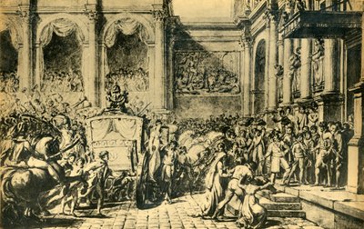 Ontvangst van de Keizer en Keizerin in het Hôtel de Ville, Parijs, ca. 1804, 1921 door Jacques Louis David