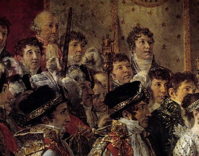 De Rite van Napoleon. Detail met de broers van Napoleon door Jacques Louis David