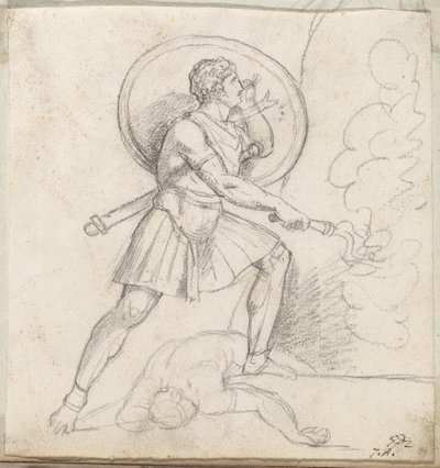 Krijger met schild en fakkel door Jacques Louis David