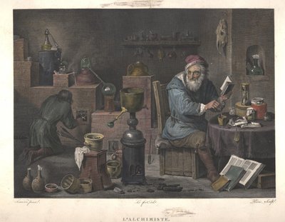 De Alchemist naar schilderij van David Teniers, eind 18e eeuw door Jacques Louis Perée