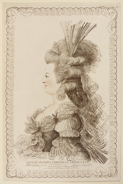 Calligrafisch portret van Marie Antoinette, 1787 door Jacques Louis Petit