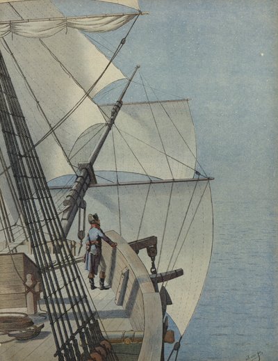 Napoleon Bonaparte op het dek van een schip door Jacques Marie Gaston Onfray de Breville (Job)