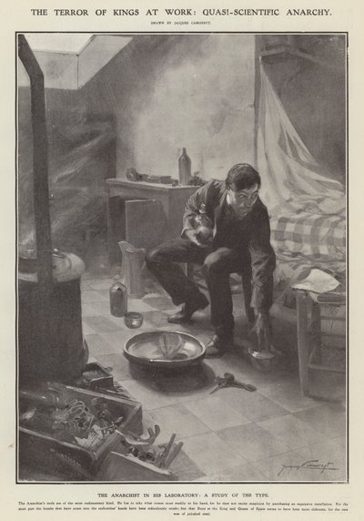 De terreur van koningen aan het werk: quasi-wetenschappelijke anarchie (litho) door Jacques Marie Omer Camoreyt