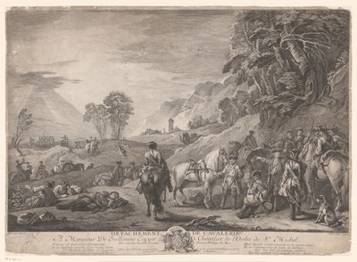Cavalerie in rust door Jacques Philippe Le Bas