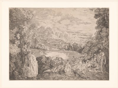 Elegant gezelschap in een landschap door Jacques Philippe Le Bas