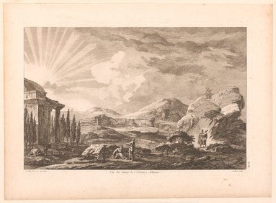 Gezicht op een ruïne te Athene, mogelijk het Dionysustheater door Jacques Philippe Le Bas