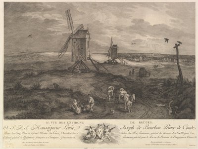 Tweede uitzicht op de omgeving van Brugge IIe. Vue des environs de Bruges door Jacques Philippe Le Bas