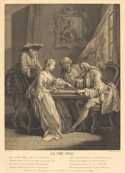 Le tric-trac door Jacques Philippe Le Bas after Charles Eisen