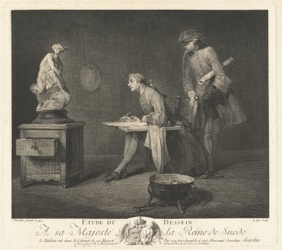 Studie van de tekening (De Tekenles) door Jacques Philippe Le Bas after Jean Siméon Chardin