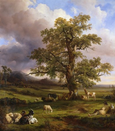 Dieren Rustend Rond een Grote Eik, 1842 door Jacques Raymond Brascassat