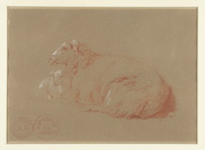 Liggend schaap met lam door Jacques Raymond Brascassat