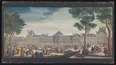 Gezicht op het Palais des Tuileries te Parijs gezien vanaf de Jardin des Tuileries door Jacques Rigaud