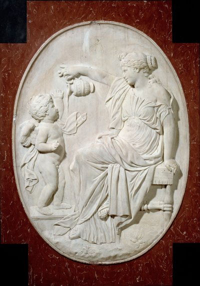 Monument voor het hart van Lodewijk XIII: de vier kardinale deugden. Matigheid. Decoratief element van het grafmonument van Lodewijk XIII in de kerk van Saint Paul Saint Louis (Saint Paul) rue Saint Antoine in Parijs. Marmeren reliëf door Jacques Sarazin ( door Jacques Sarazin