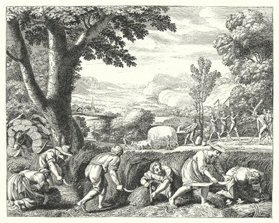 Oogstscène (gravure) door Jacques Stella