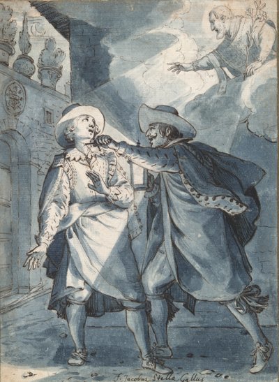 De steekpartij van Paolo de Bernardis, voorbereidende studie voor een gravure door Christian Sas door Jacques Stella