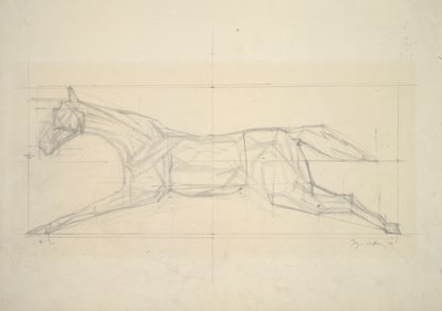 Jockey Serie, nr.2 (Paard gezien vanaf de zijkant) door Jacques Villon
