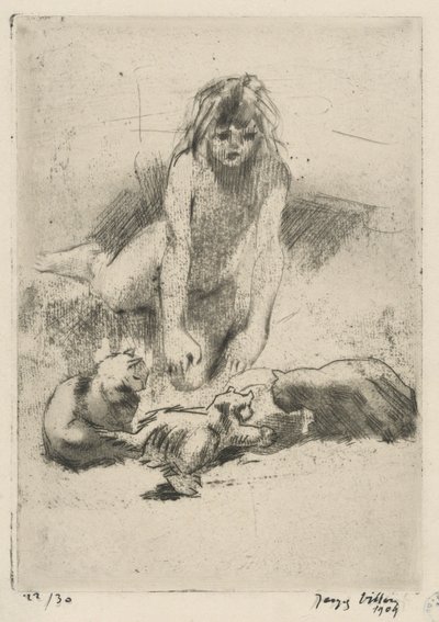Minne en de drinkende katten, uit de suite Le bain de Minne door Jacques Villon